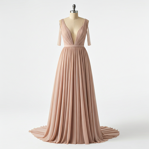 Flowing champagne silk evening gown